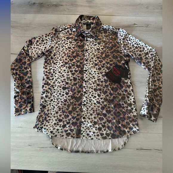 Cowgirl Tuff Company Pullover Button Up Medium Leopard Shiny Multicolor‎ NWT - Picture 3 of 6